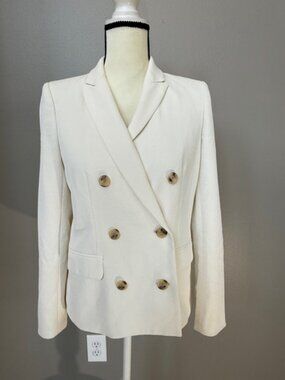 2/$30 J. Crew Ivory Double Breasted Polyester Lined Blazer Sz 2 #2349